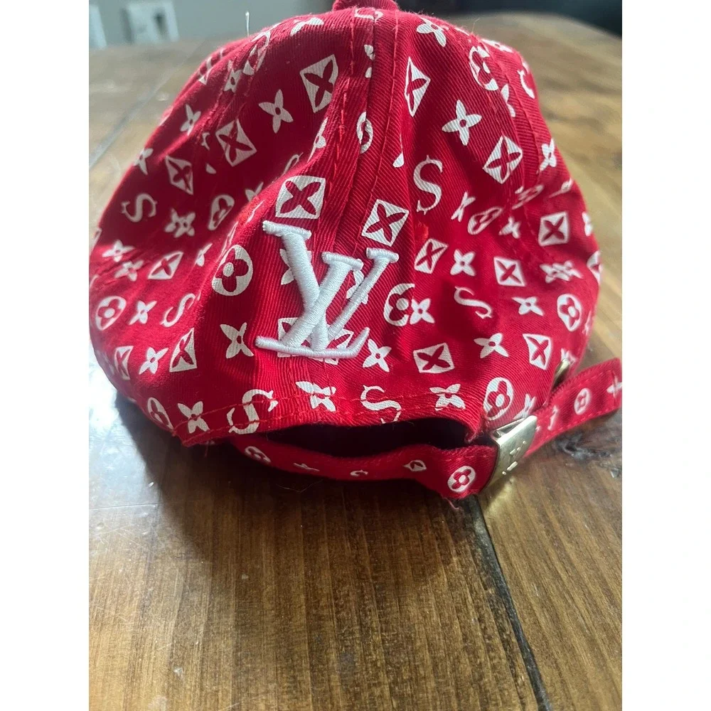 Supreme Louis Vuitton Monogram Baseball Cap Red White LV Box Logo Hat Adjustable